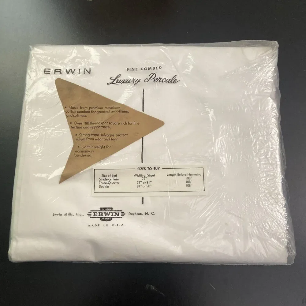 Vintage Erwin Fine Comed Luxury Percale  Type 180 Sheet Size 81x108